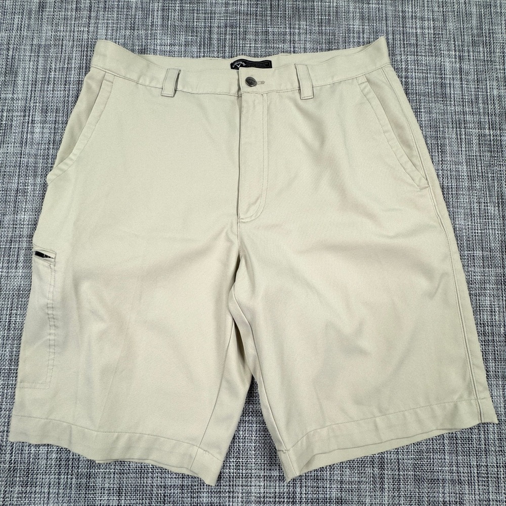 Callaway Mens Golf Shorts 32 Khaki Beige Flat Front Cargo Pocket Performance